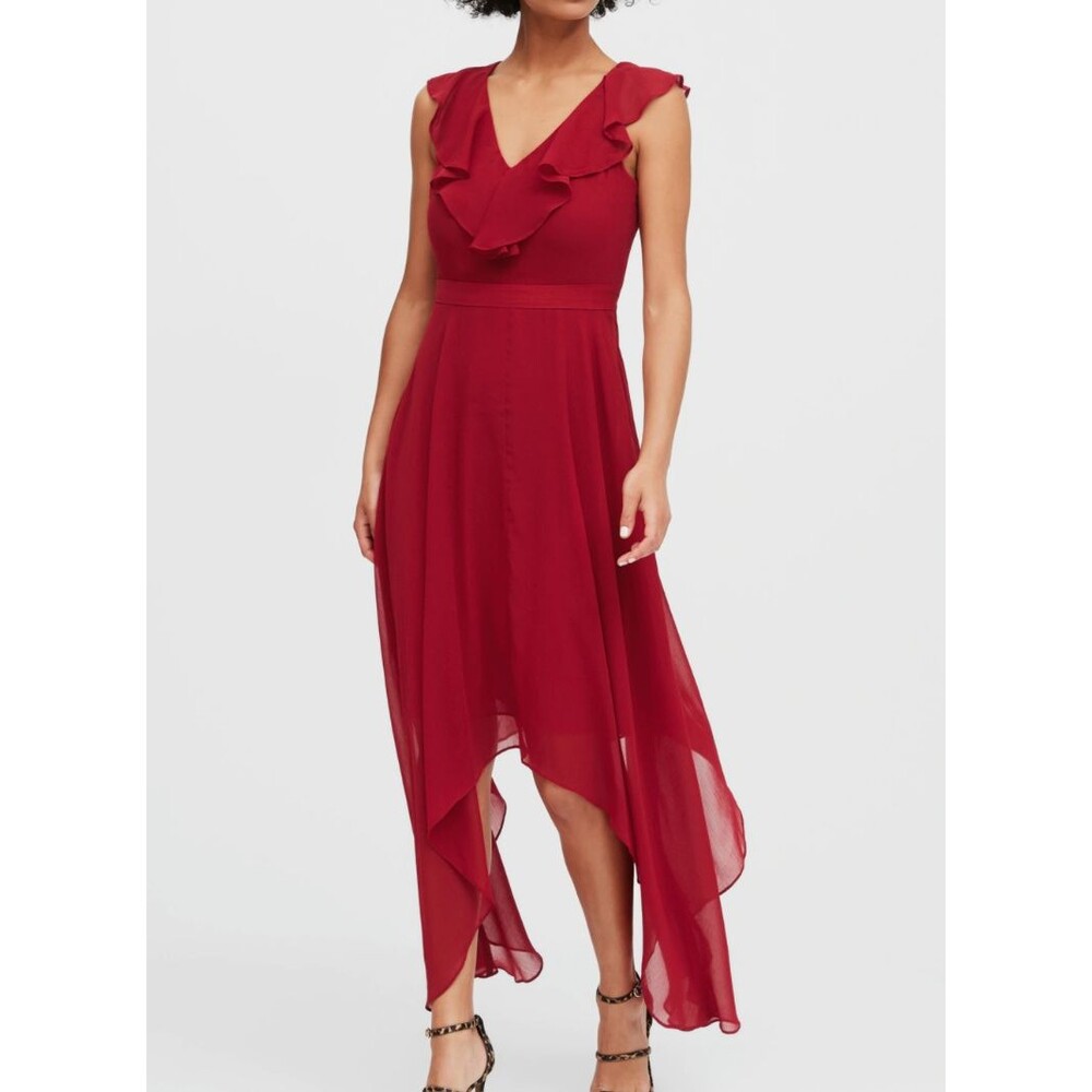 Banana Republic Red Ruffle Handkerchief Hem Dress Size 4 Flowy Romantic Wedding
